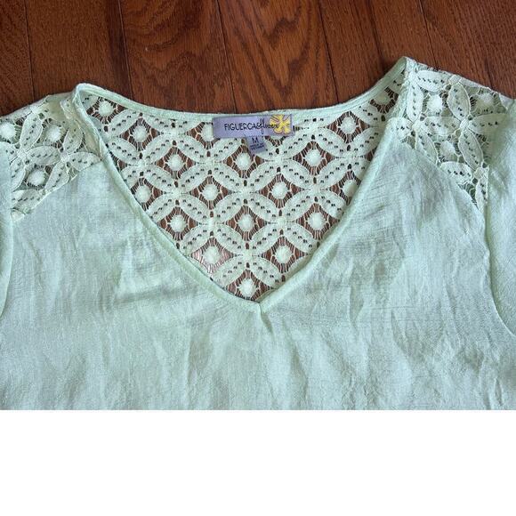 Figueroa & Flower Embroidered Blouse V-Neck, Bell Sleeve Green/Blue size Medium - Picture 13 of 14
